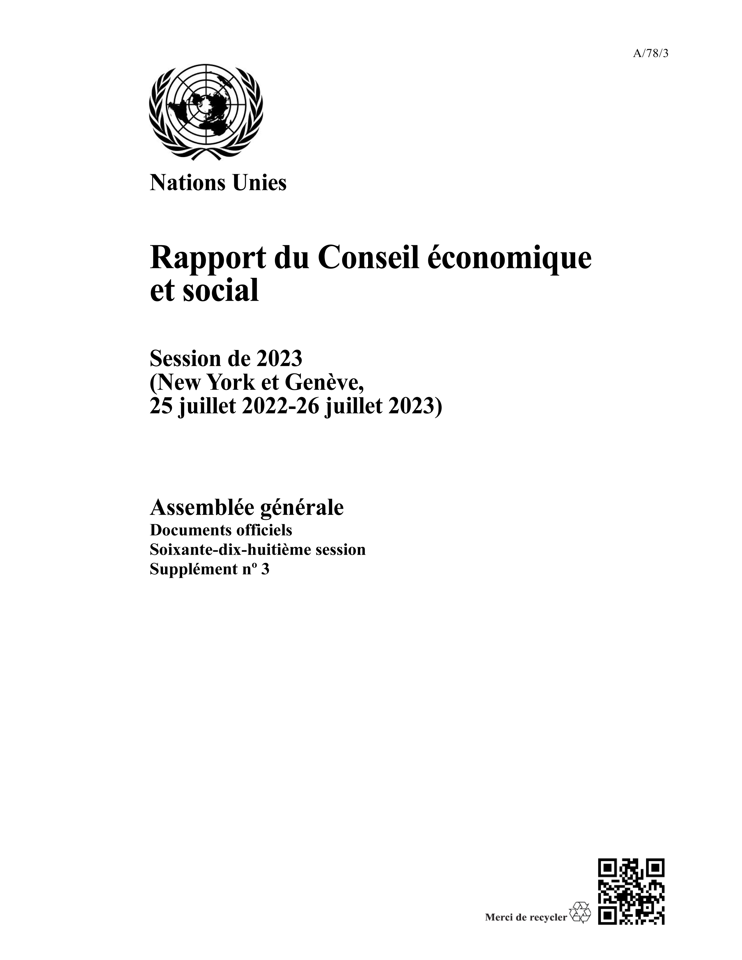 Rapport du Conseil économique et social: Session de 2023 Rapport du Conseil économique et social: Session de 2023