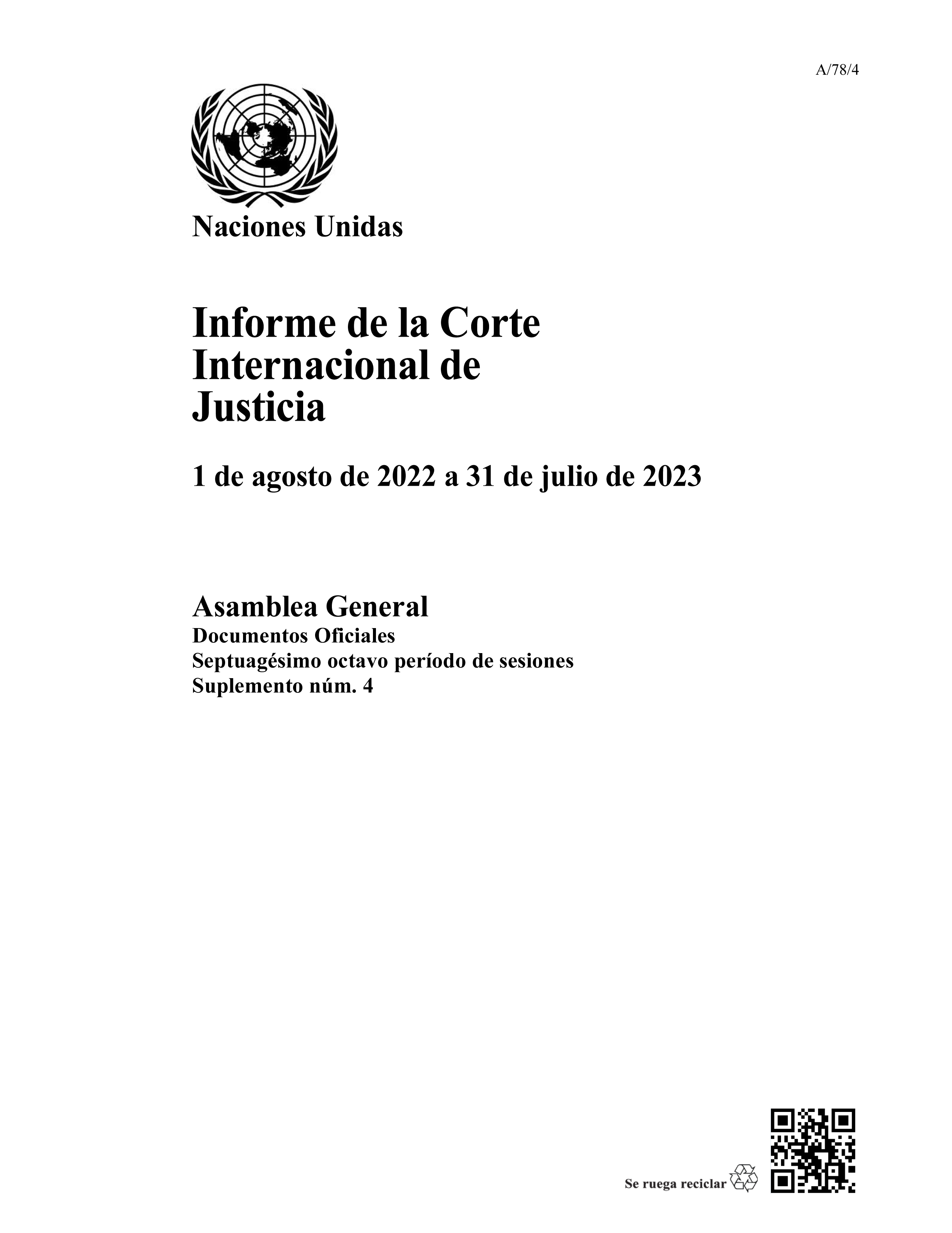 image of Informe de la Corte Internacional de Justicia
