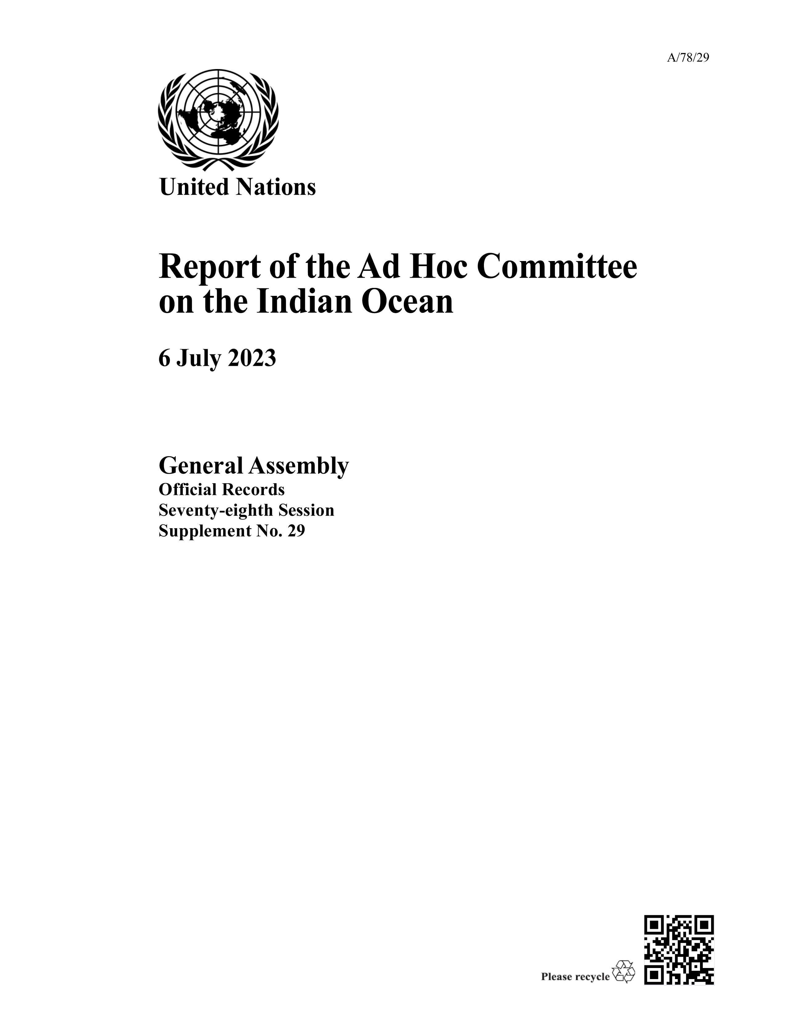 image of Report of the Ad Hoc Committee on the Indian Ocean: 6 July 2023