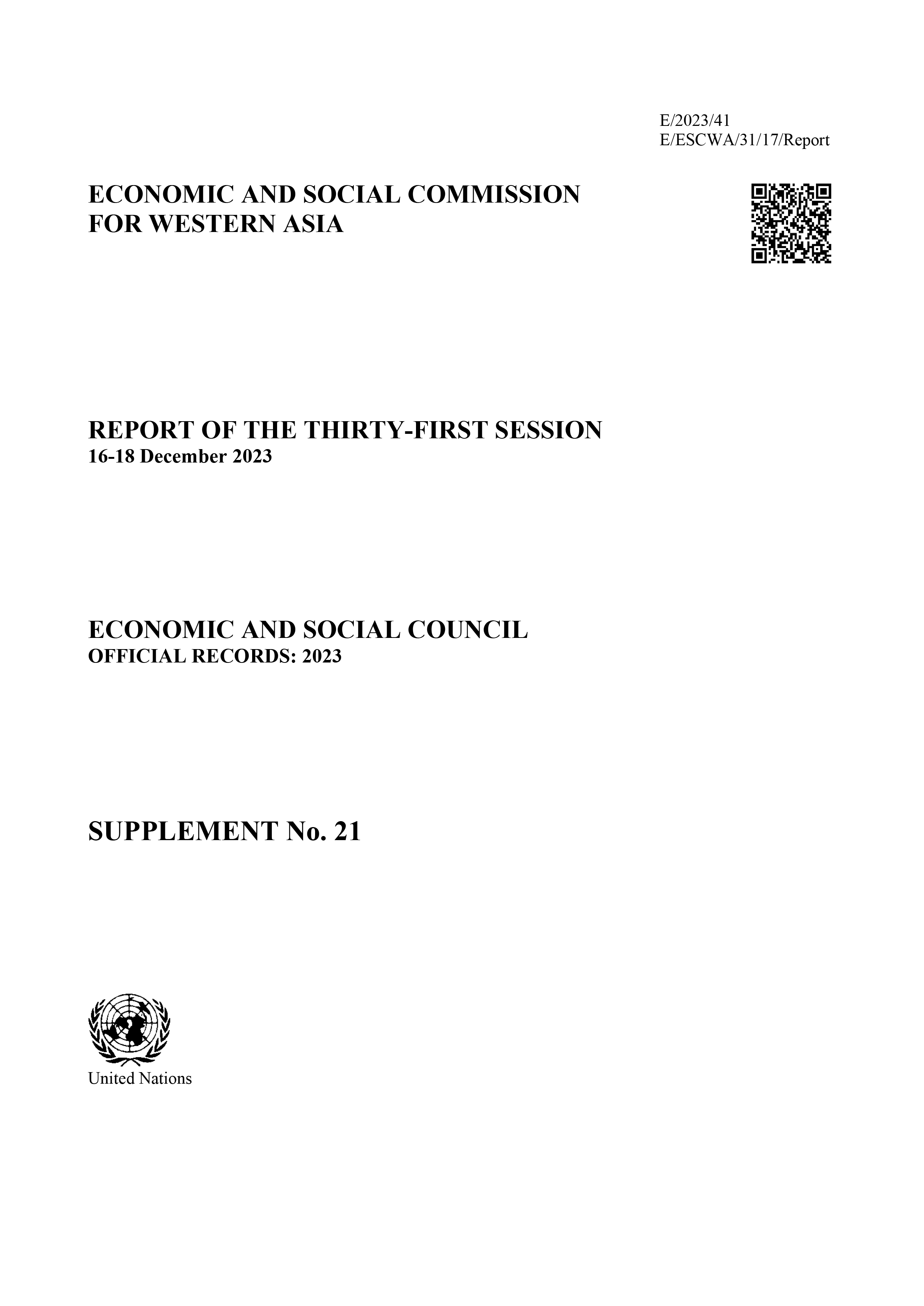 image of Report of the Economic and Social Commission for Western Asia 2023