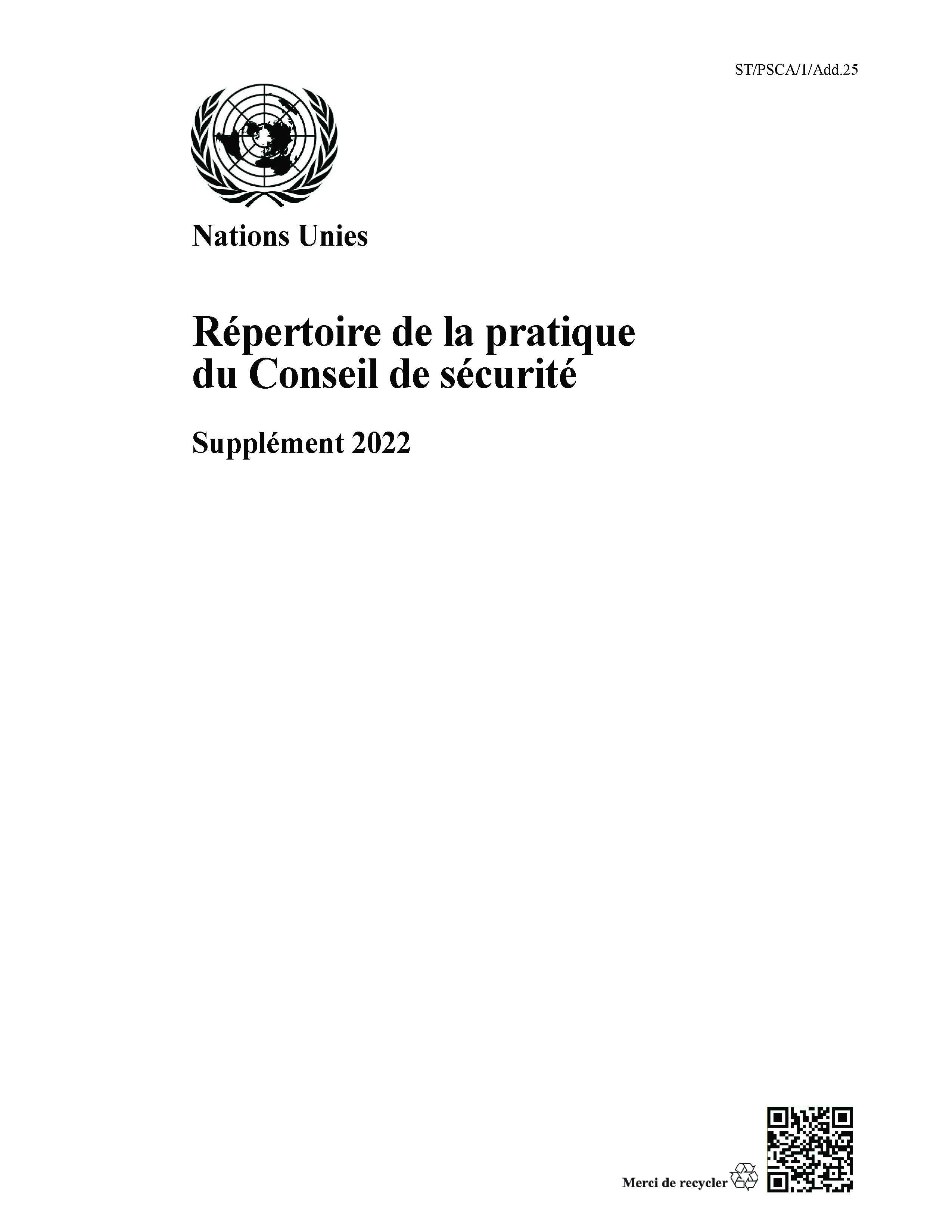 image of Répertoire de la pratique du Conseil de sécurité: Supplément 2022 image of Répertoire de la pratique du Conseil de sécurité: Supplément 2022