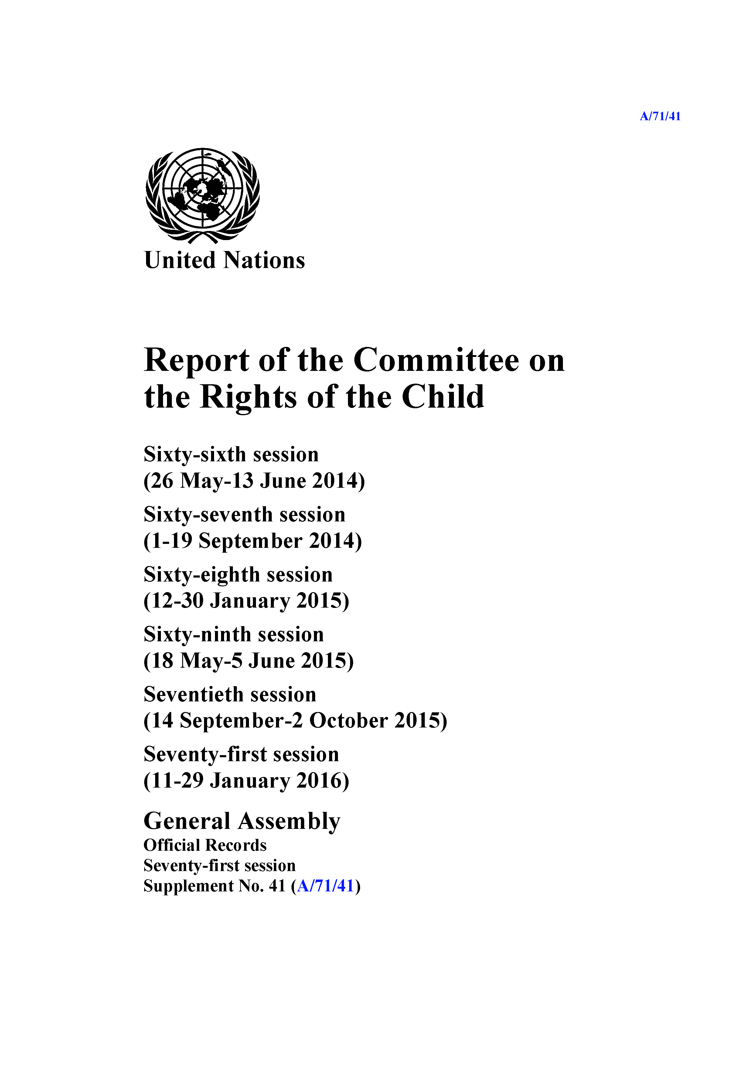 image of Report of the Committee on the Rights of the Child: Seventy-first Session