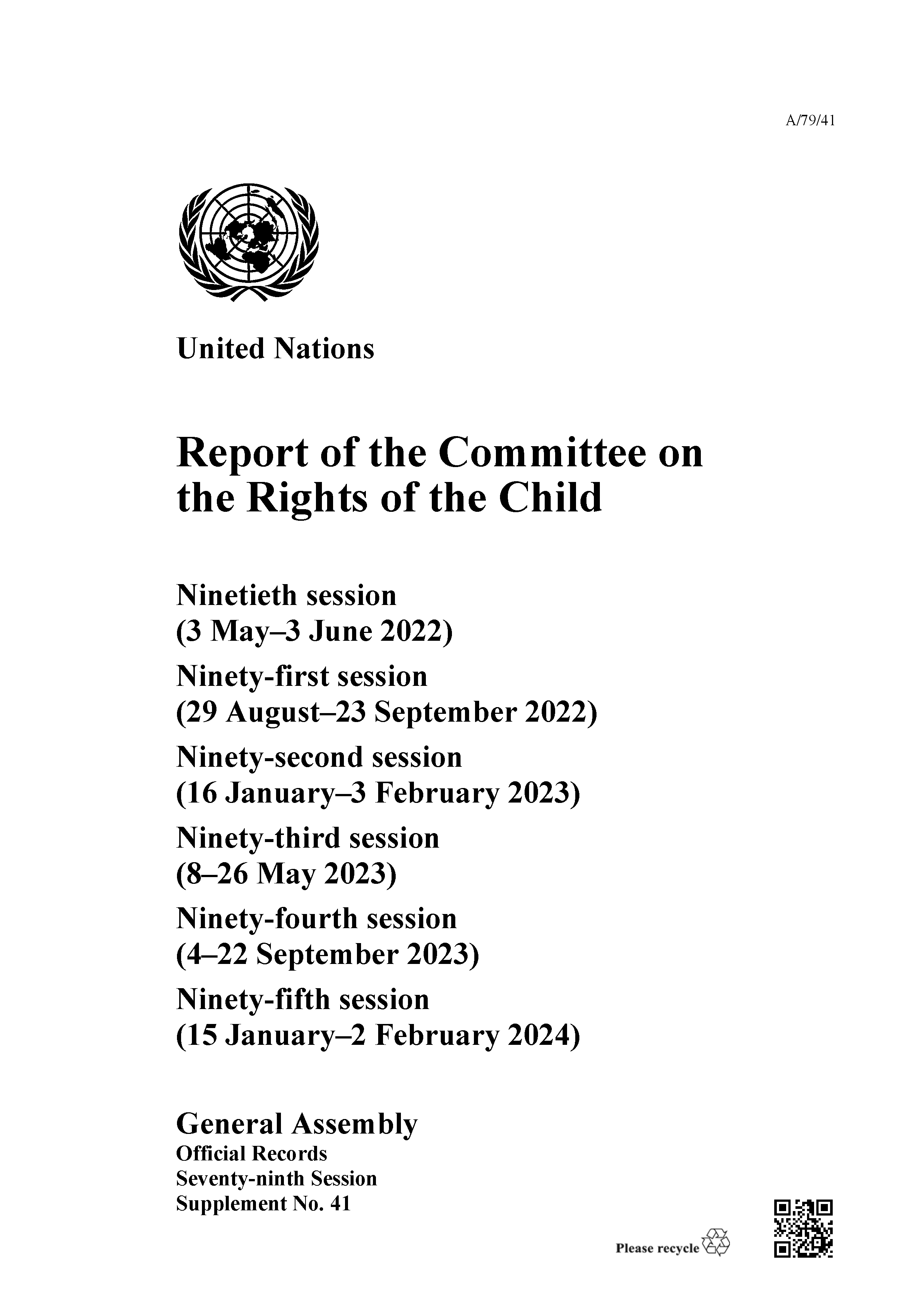 image of Report of the Committee on the Rights of the Child: Seventy-ninth Session