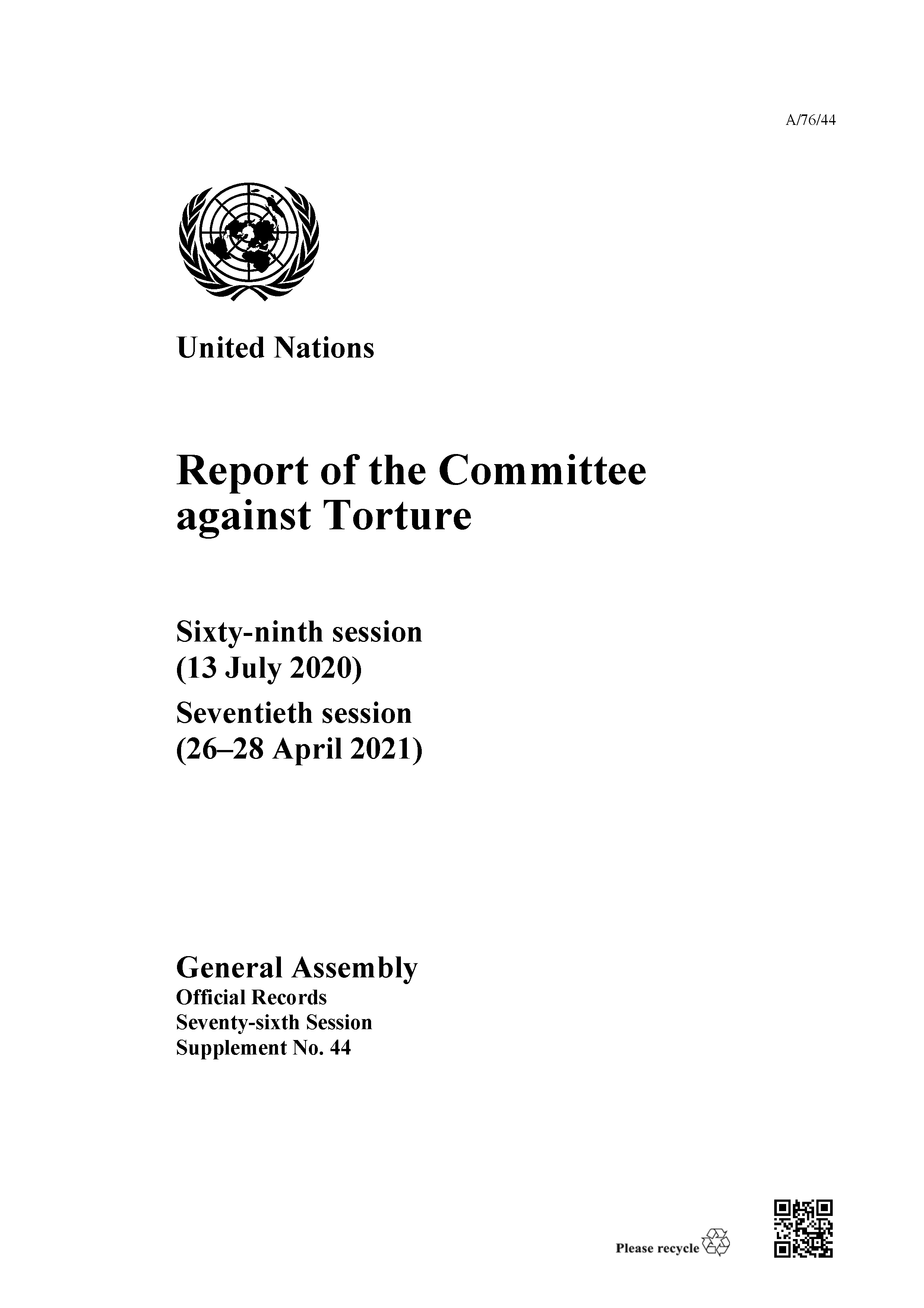 image of Report of the Committee against Torture