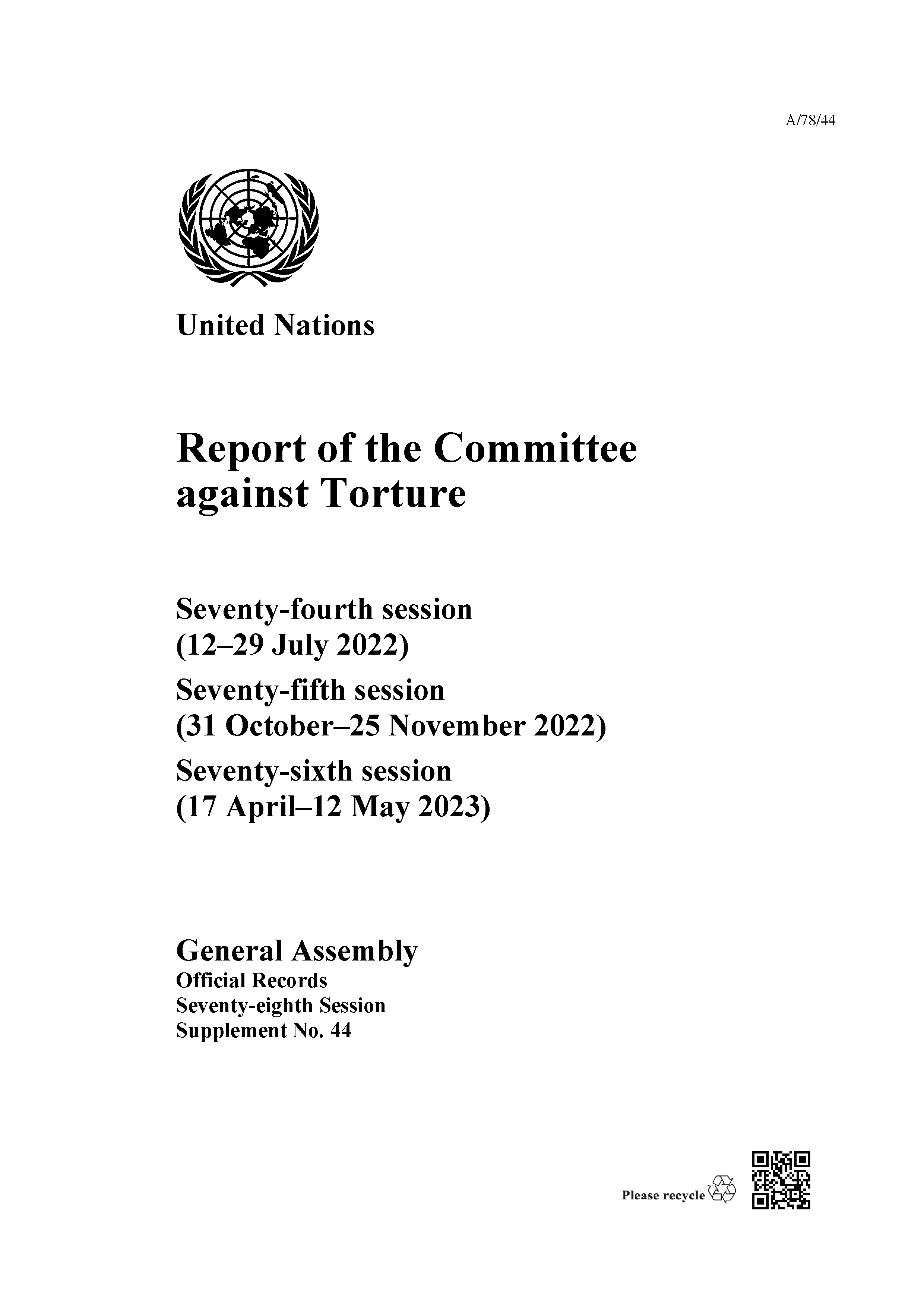 image of Report of the Committee against Torture