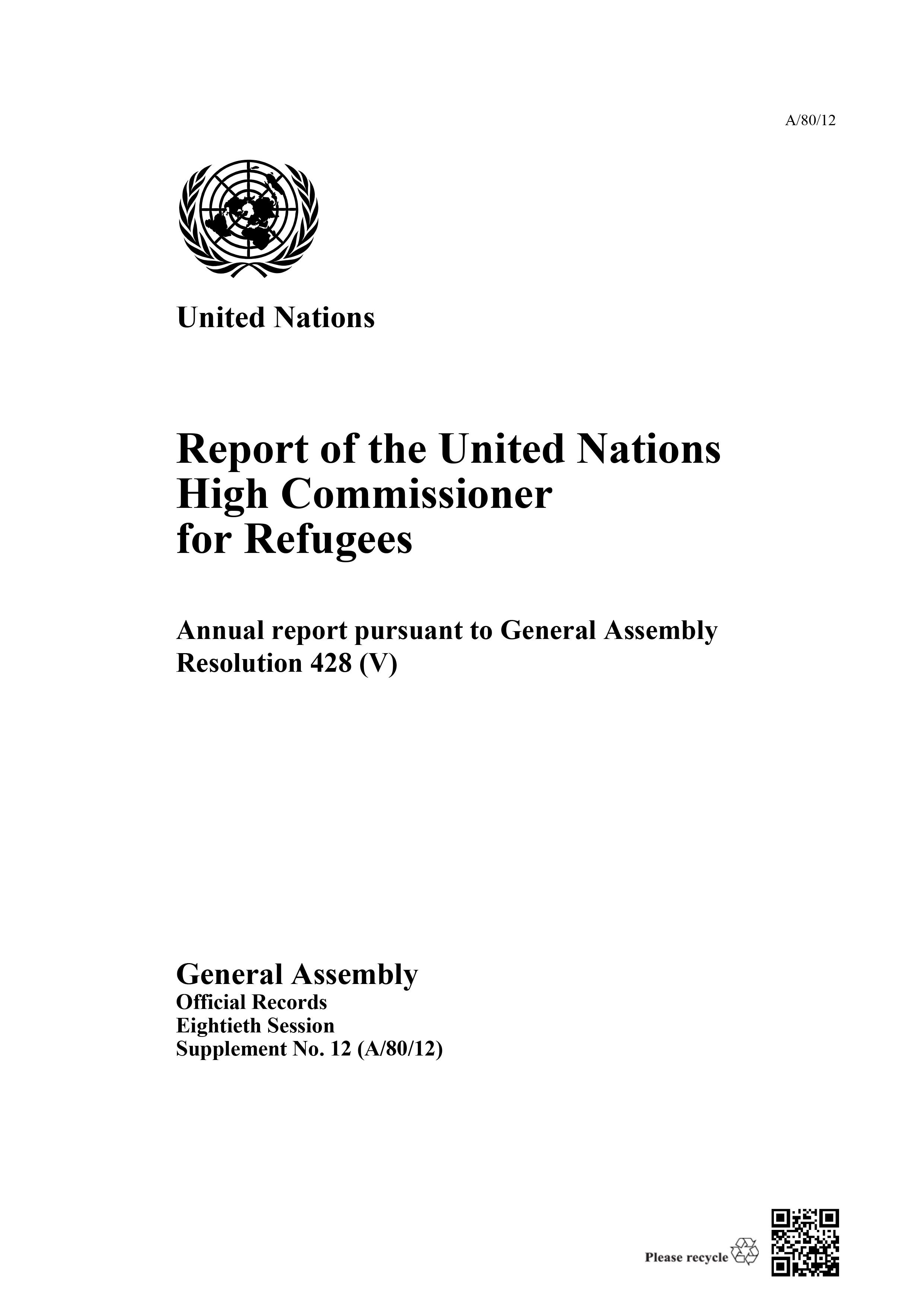 image of Report of the United Nations High Commissioner for Refugees 2025
