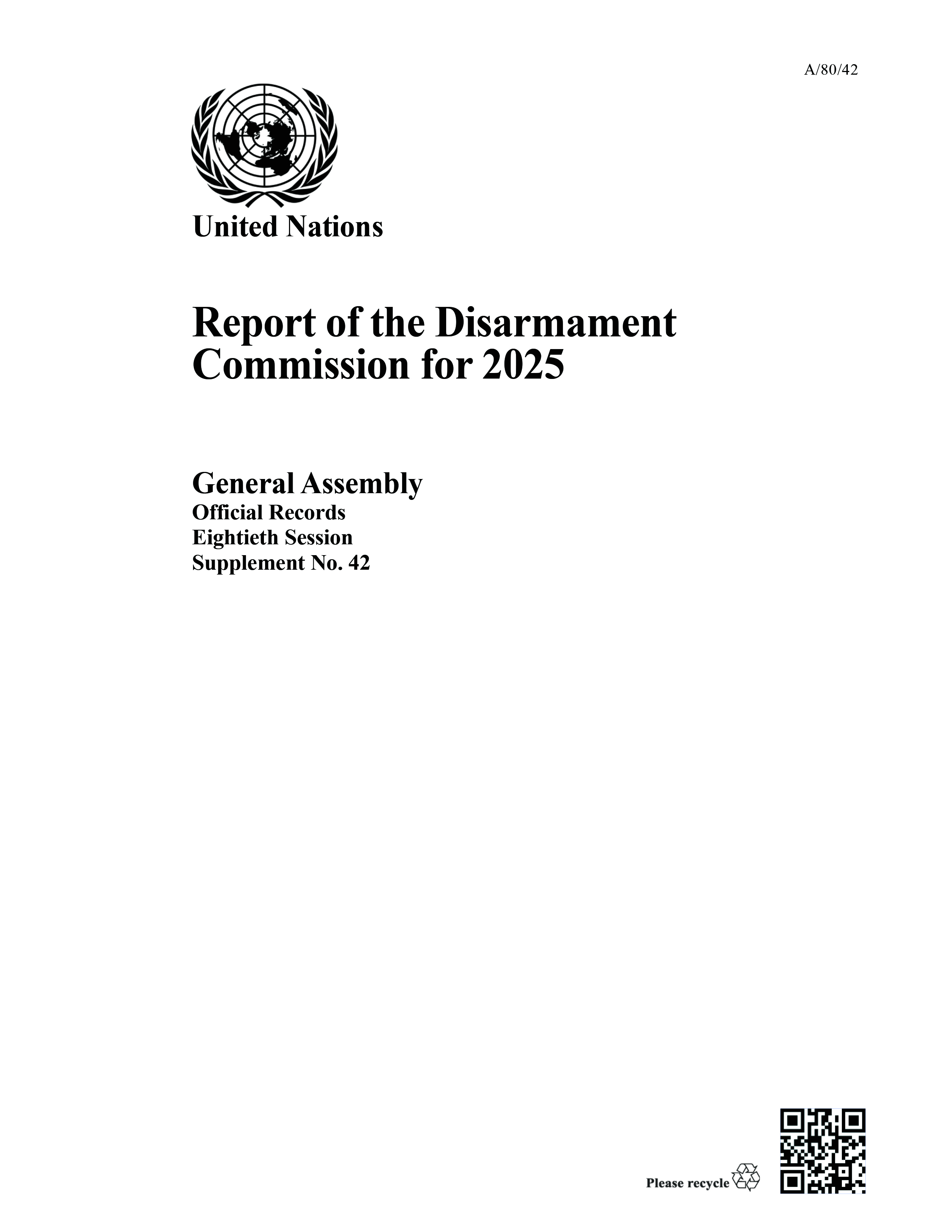 image of Report of the Disarmament Commission for 2025