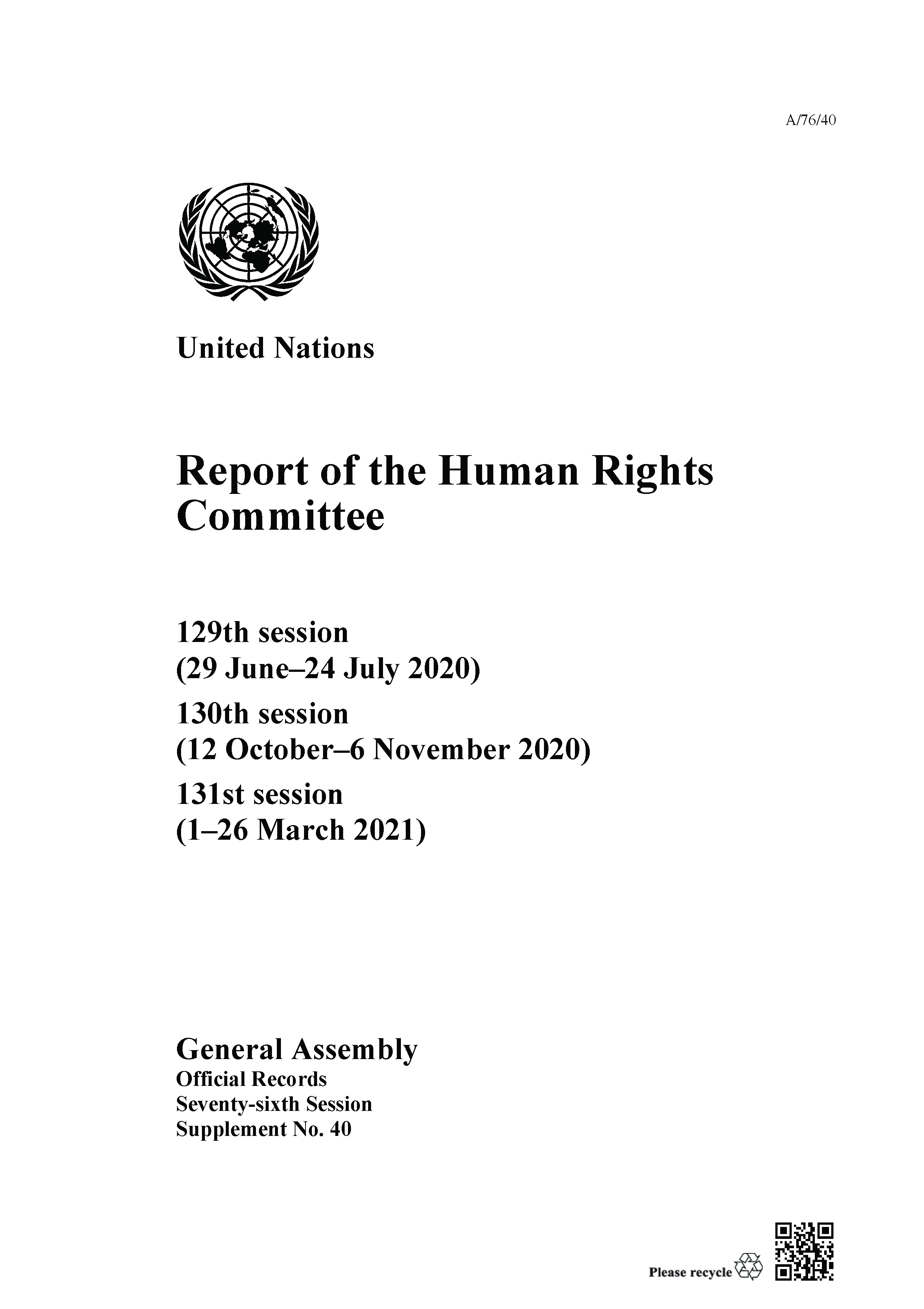 image of Report of the Human Rights Committee
