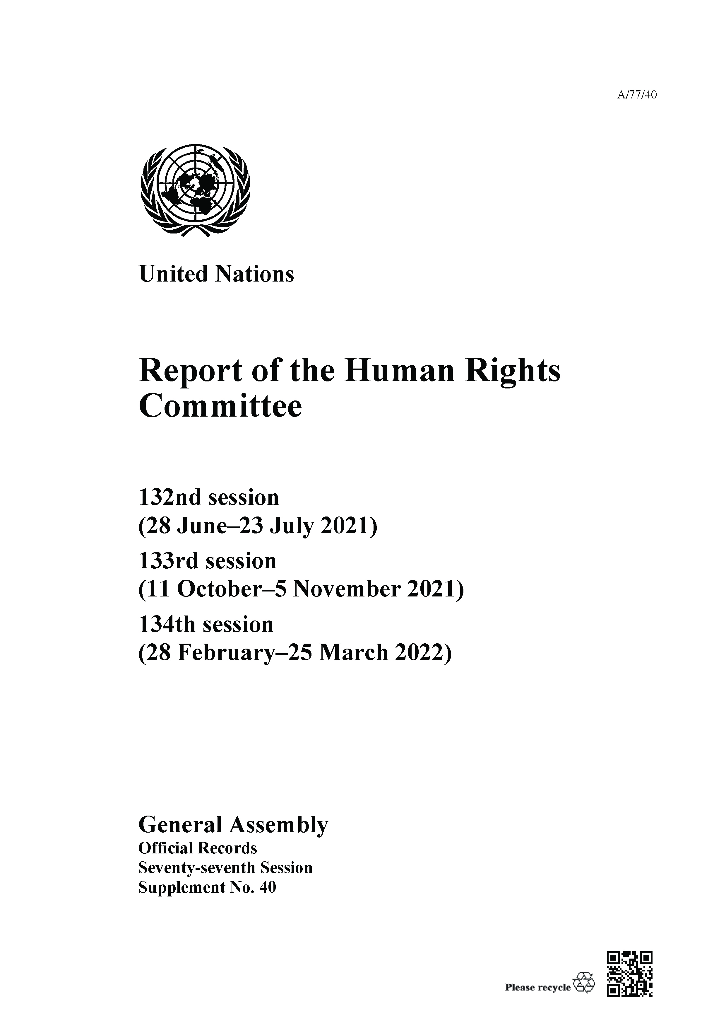 image of Report of the Human Rights Committee