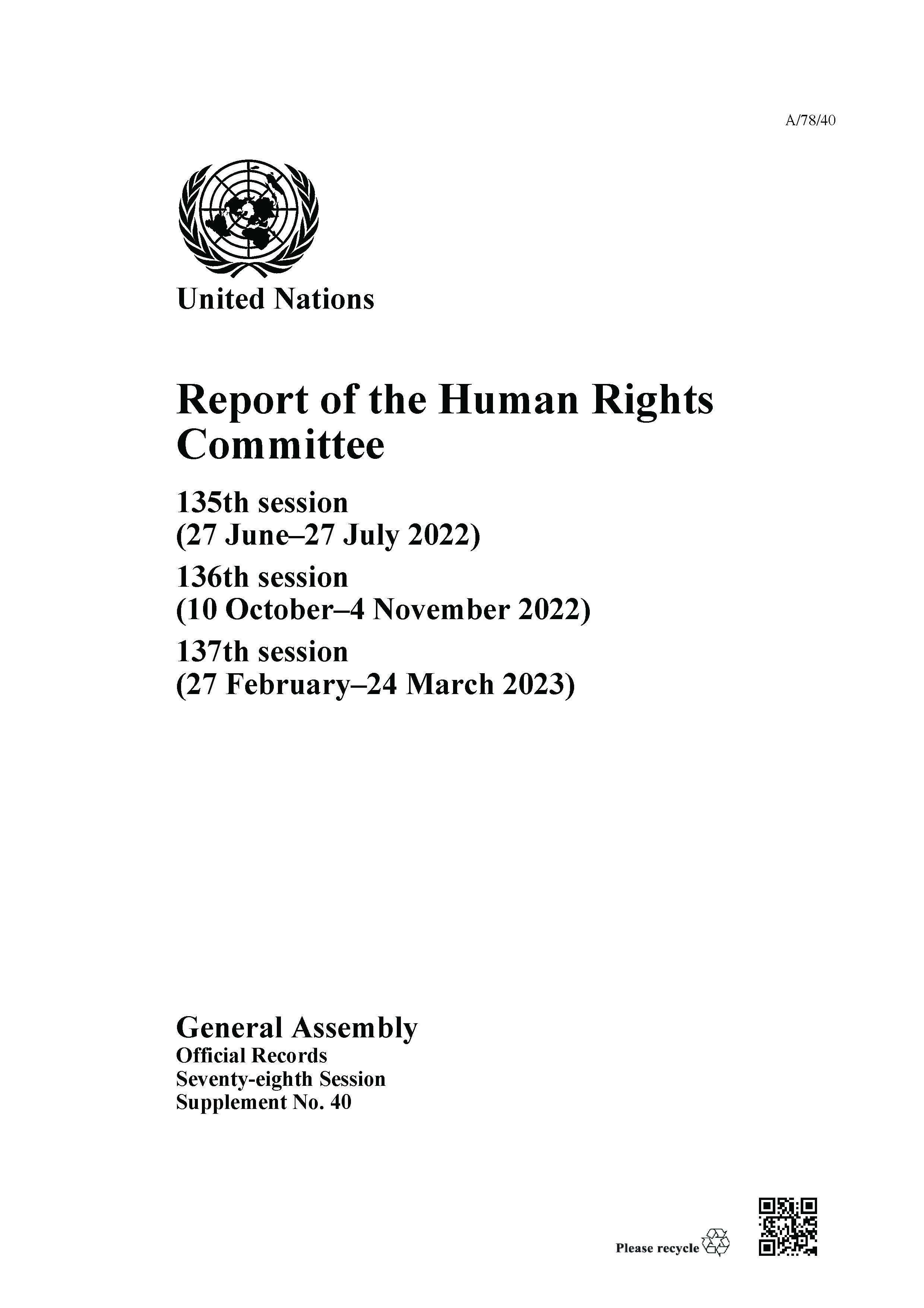 image of Report of the Human Rights Committee
