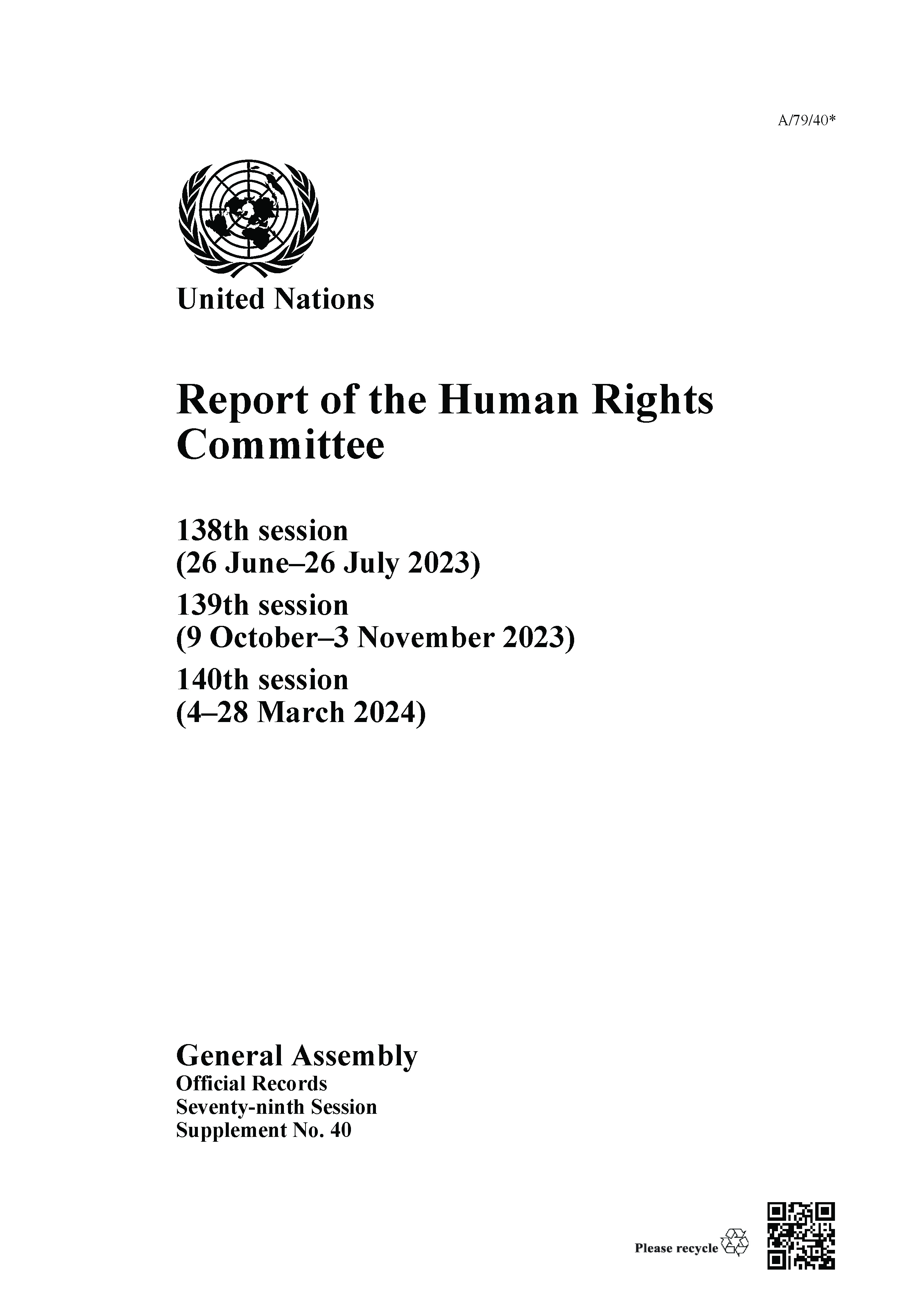 image of Report of the Human Rights Committee