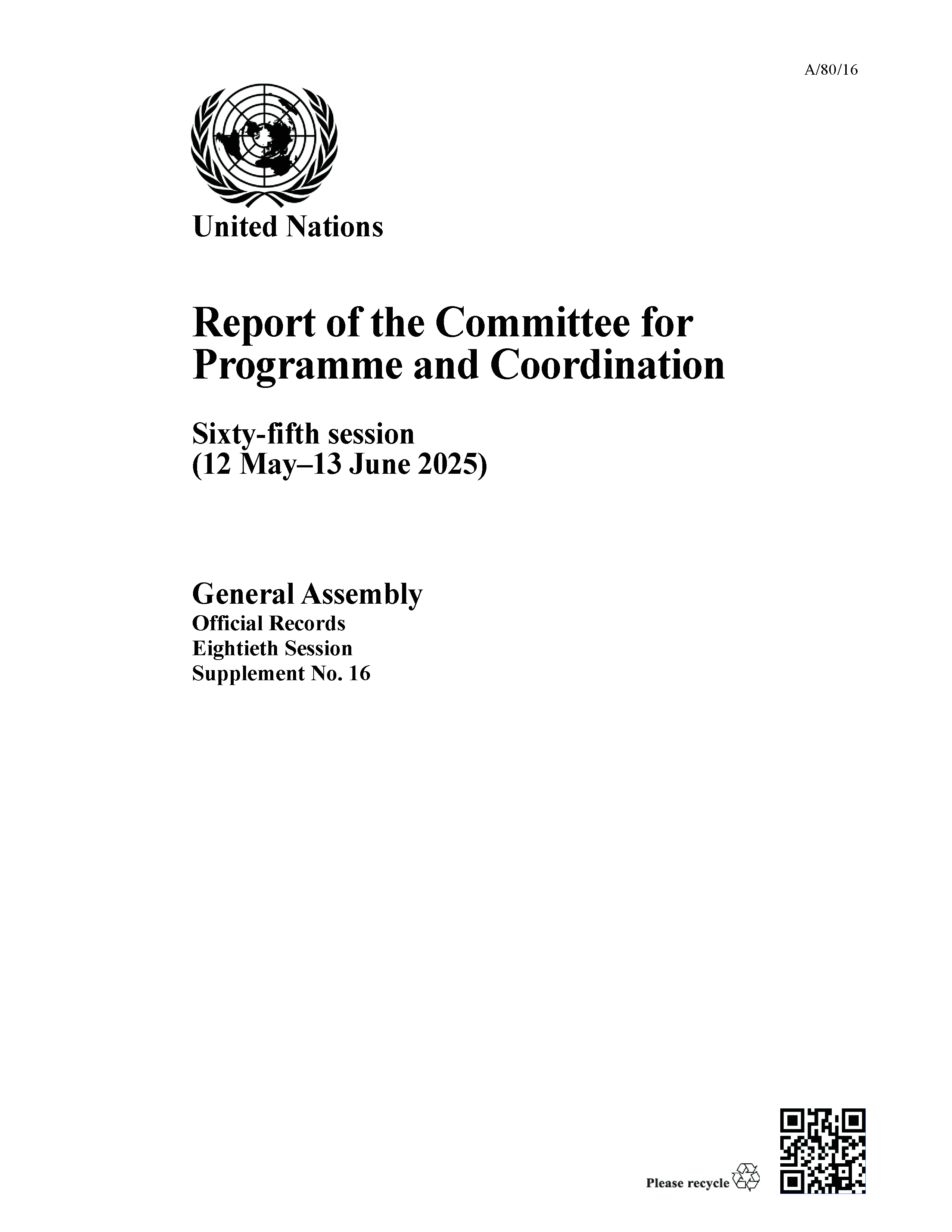 image of Report of the Committee for Programme and Coordination
