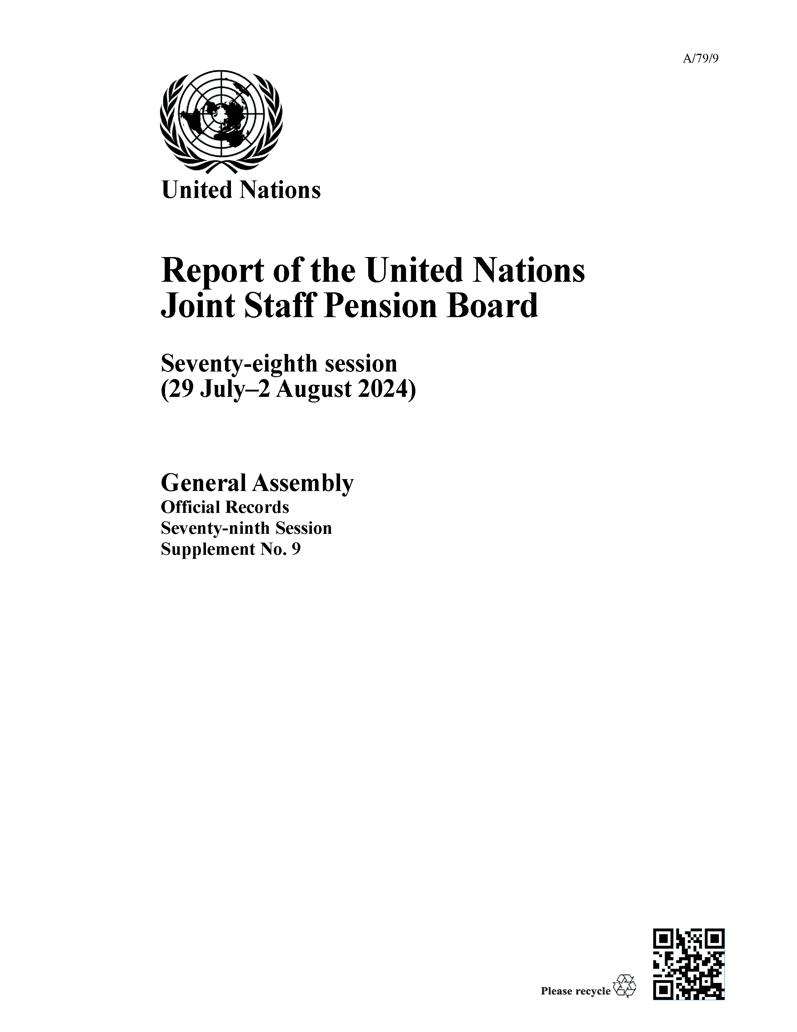 image of Report of the United Nations Joint Staff Pension Board