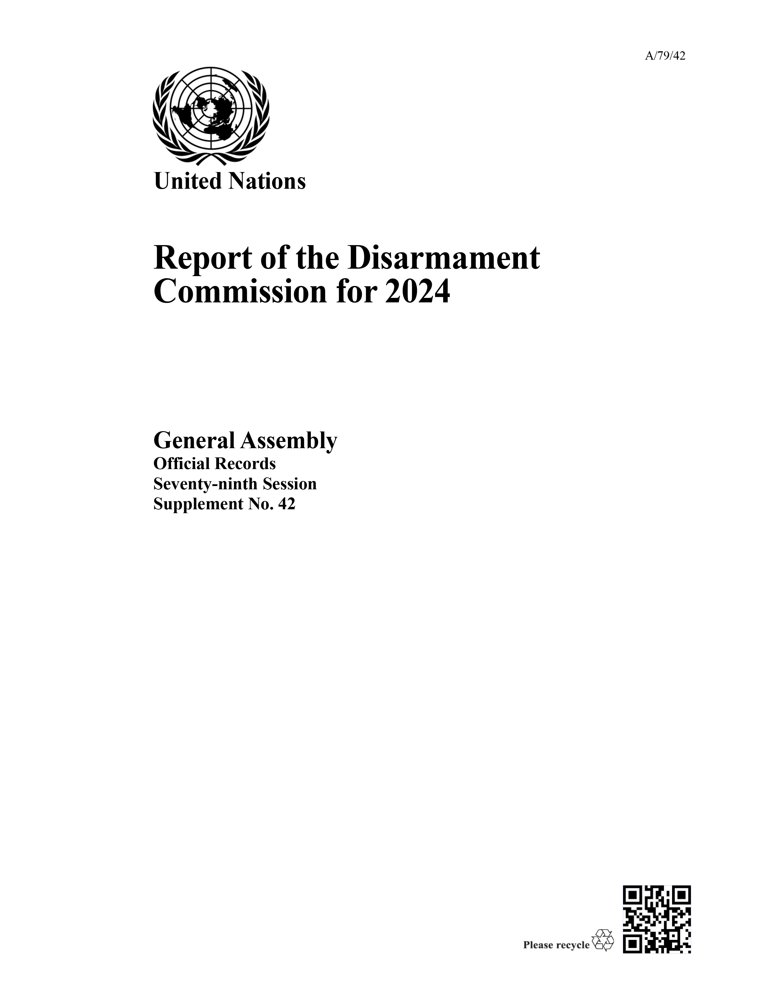 image of Report of the Disarmament Commission for 2024