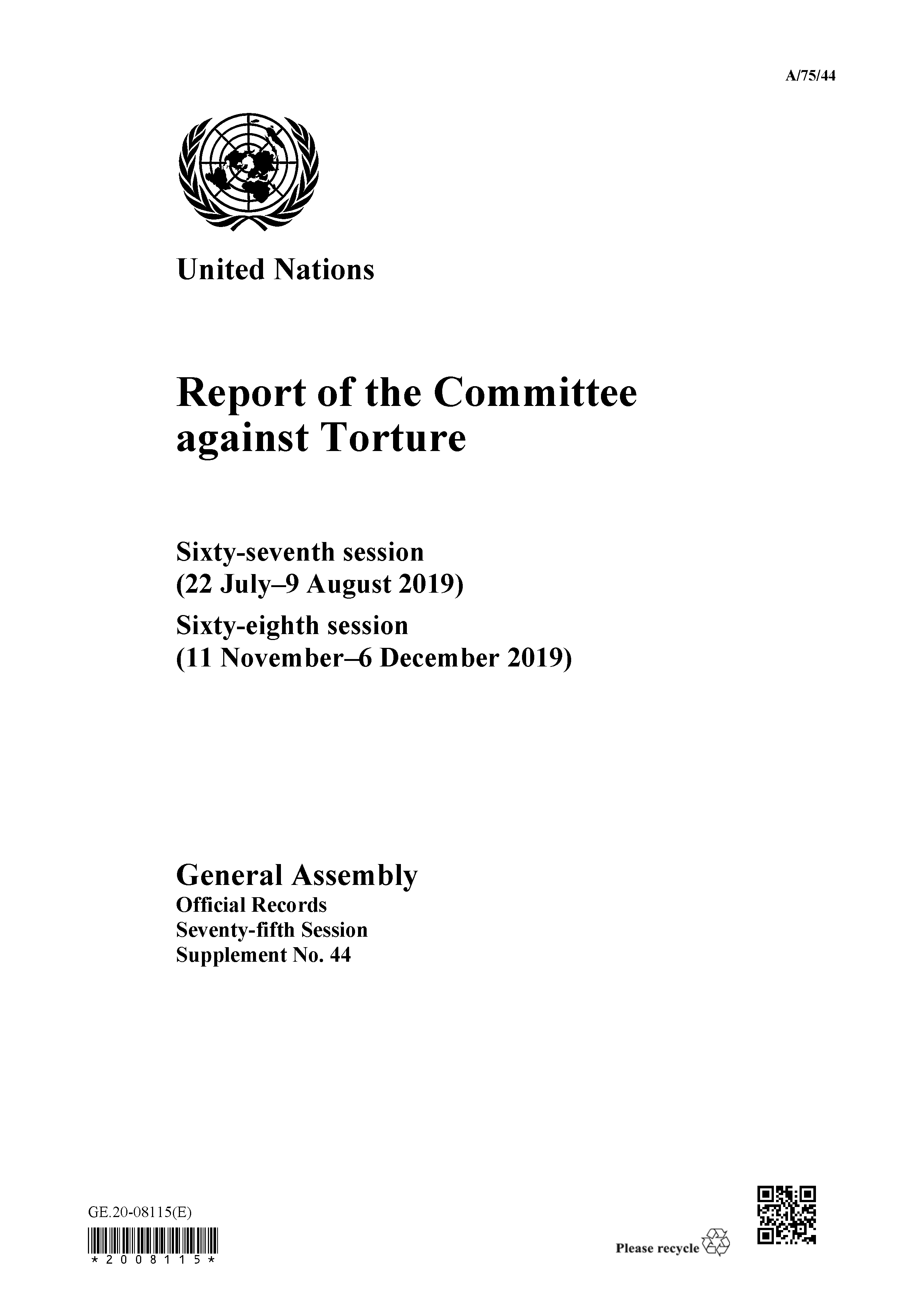 image of Report of the Committee against Torture