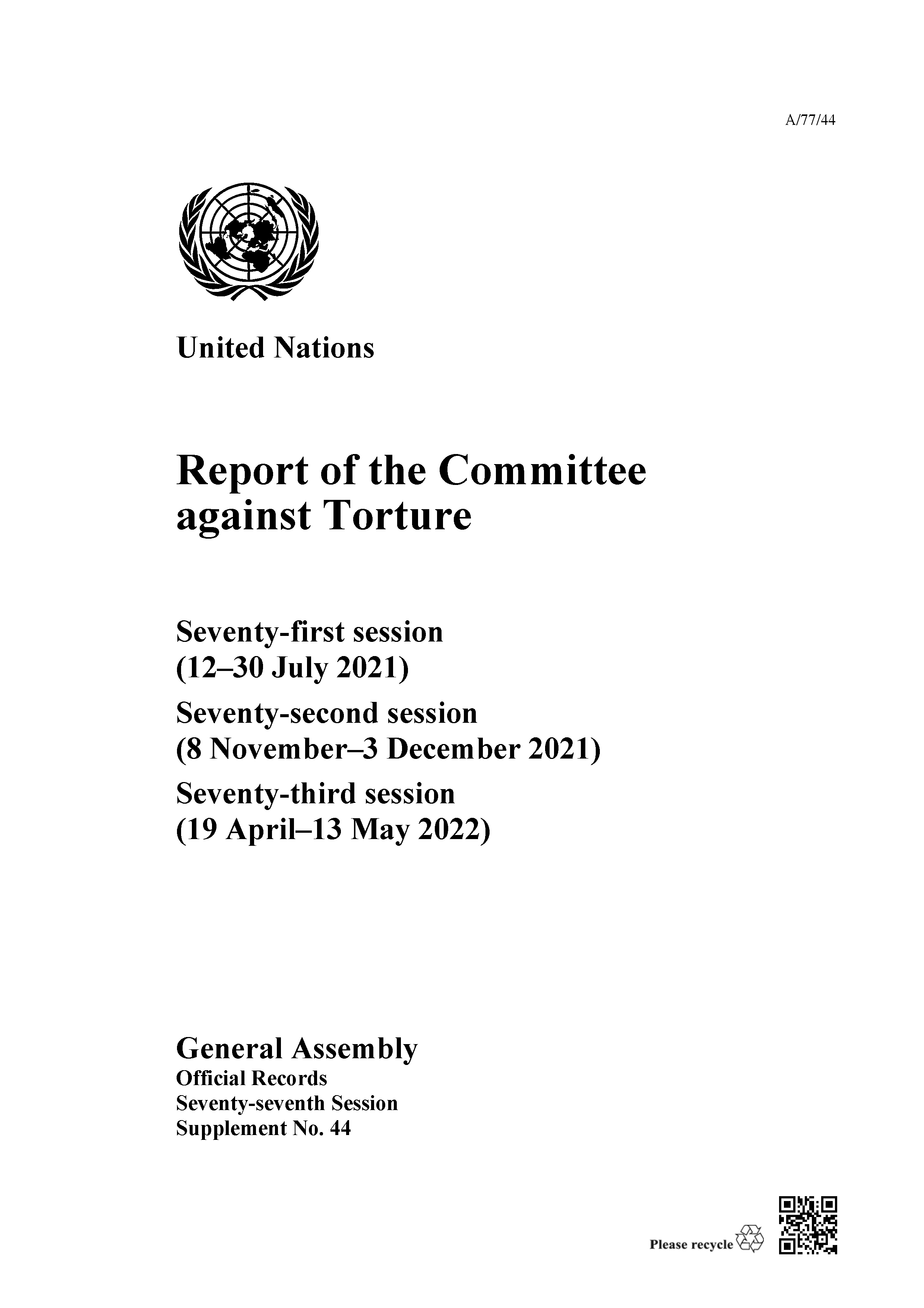 image of Report of the Committee against Torture