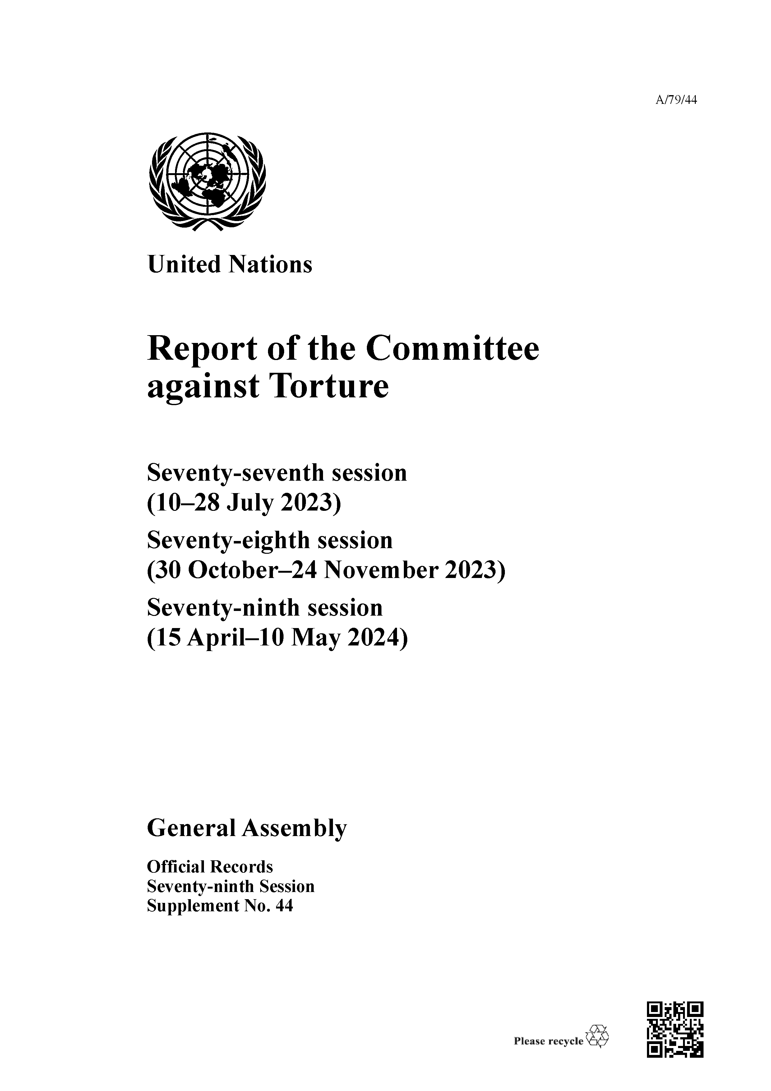 image of Report of the Committee against Torture