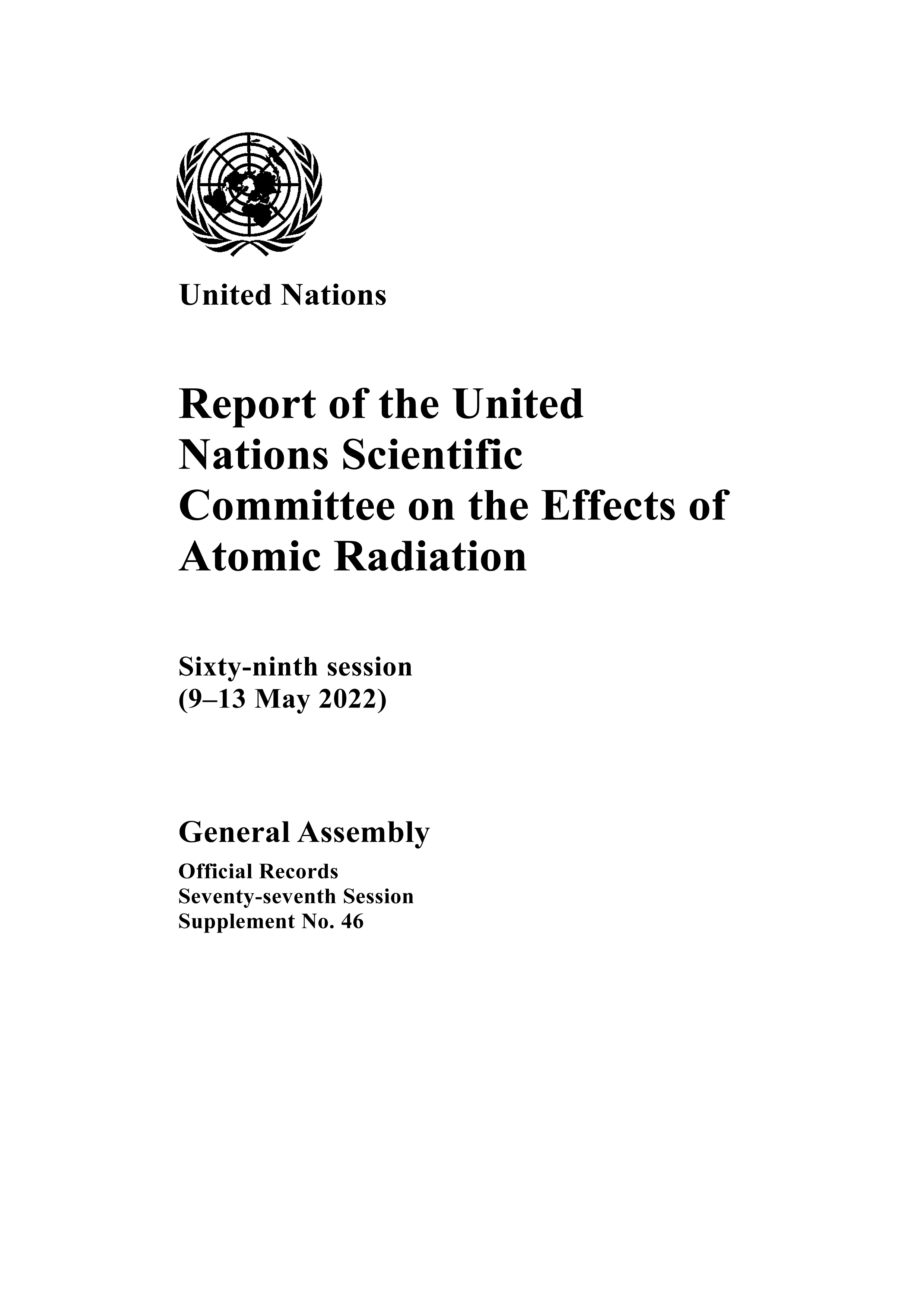 image of Report of the United Nations Scientific Committee on the Effects of Atomic Radiation (UNSCEAR) 2022