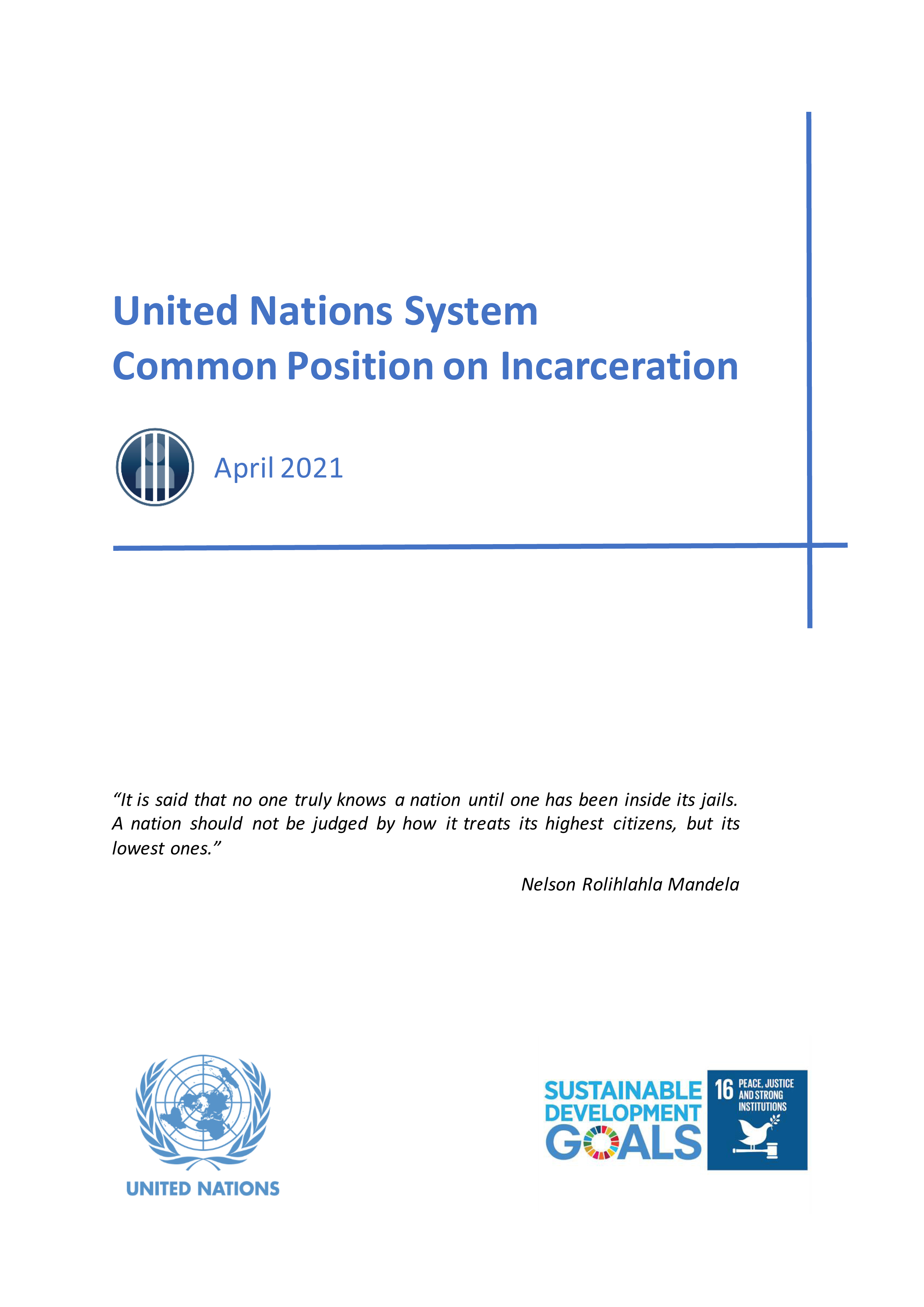 Cover of United Nations System Common Position on Incarceration