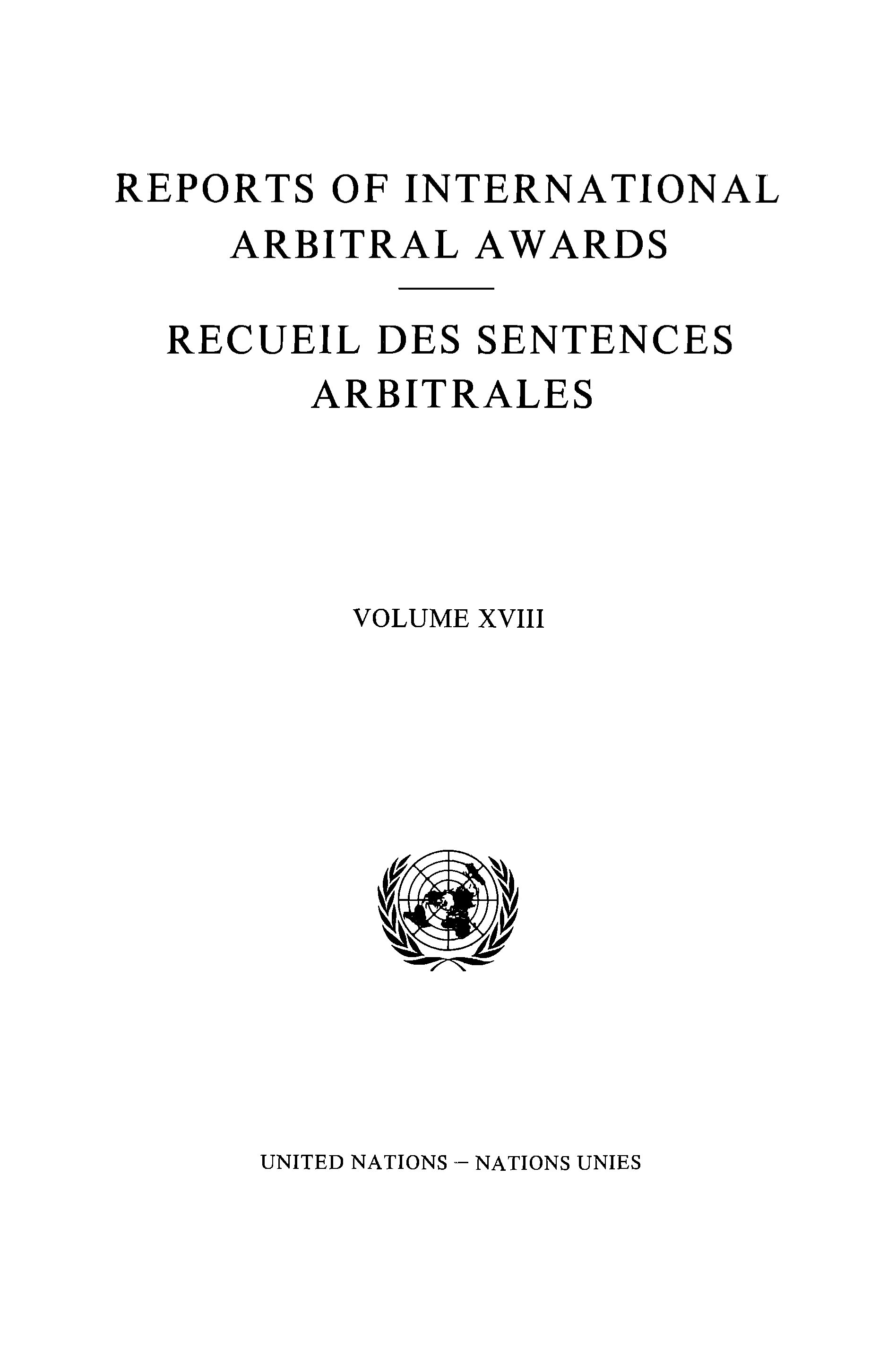 image of Reports of International Arbitral Awards, Vol. XVIII