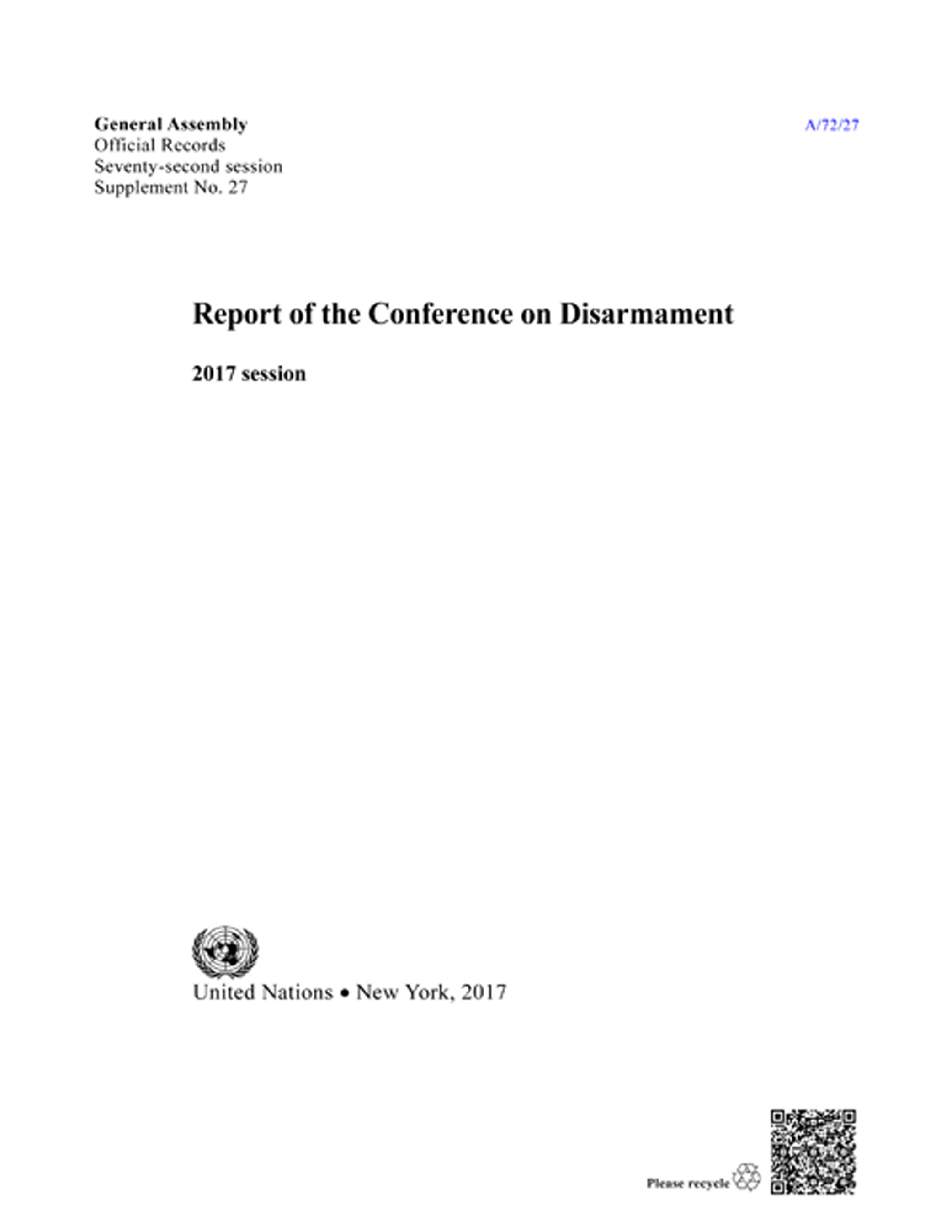 image of Report of the Conference on Disarmament: 2017 Session