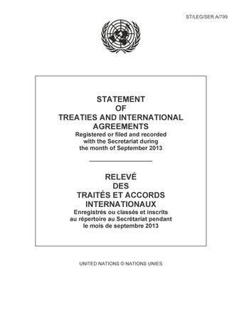 image of Traités et accords internationaux enregistrés pendant le mois de septembre 2013: nos 51321 à 51381