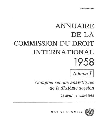 image of Annuaire de la Commission du Droit International 1958, Vol. I