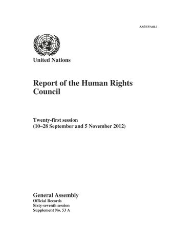 image of Report of the Human Rights Council: 21st session (10–28 September and 5 November 2012)