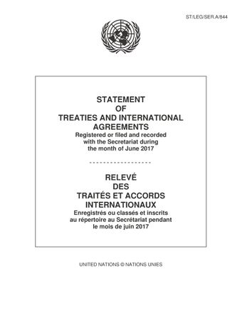image of Traités et accords internationaux enregistrés pendant le mois de Juin 2017: Nos 54485 à 54559