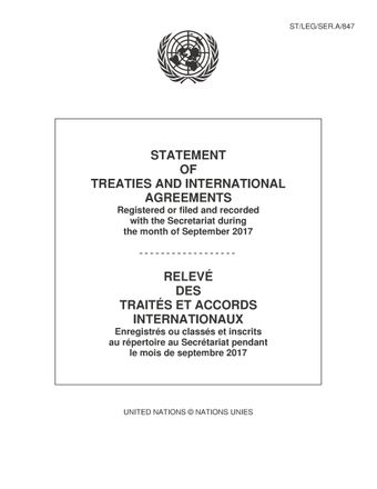 image of Traités et accords internationaux enregistrés pendant le mois de septembre 2017: Nos 54672 à 54720